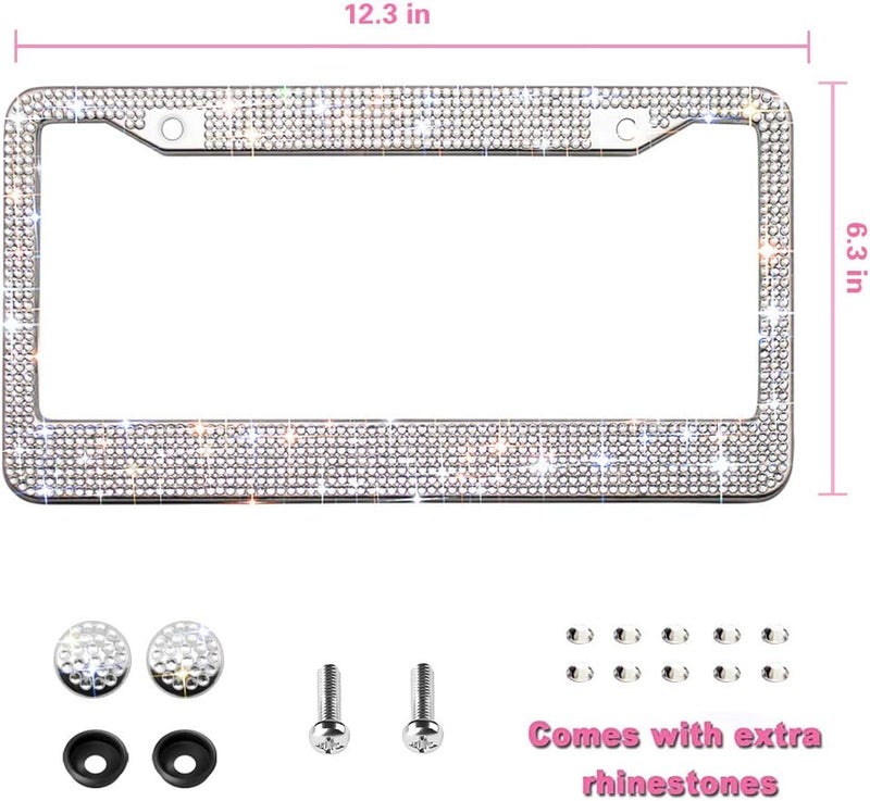 OKLPF Bling License Plate Frame for Women, White Sparkly Stainless Steel License Plate Frames| Over 1200 pcs 14 Facets Bedazzled Clear Glass Rhinestone Crystals w/Free Glitter Diamond Box, 1 Pcs - Image 3