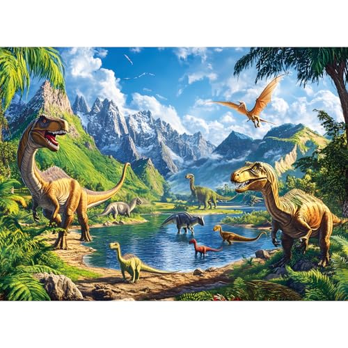 VOLUVOLU 300 Pieces Dinosaur Puzzles for Adults Lake Animals Puzzle for Adults Children Tyrannosaurus Puzzle 300 Pieces Gift for Birthday Home Decor Fun for Family Entertainment205 15 in - Image 1