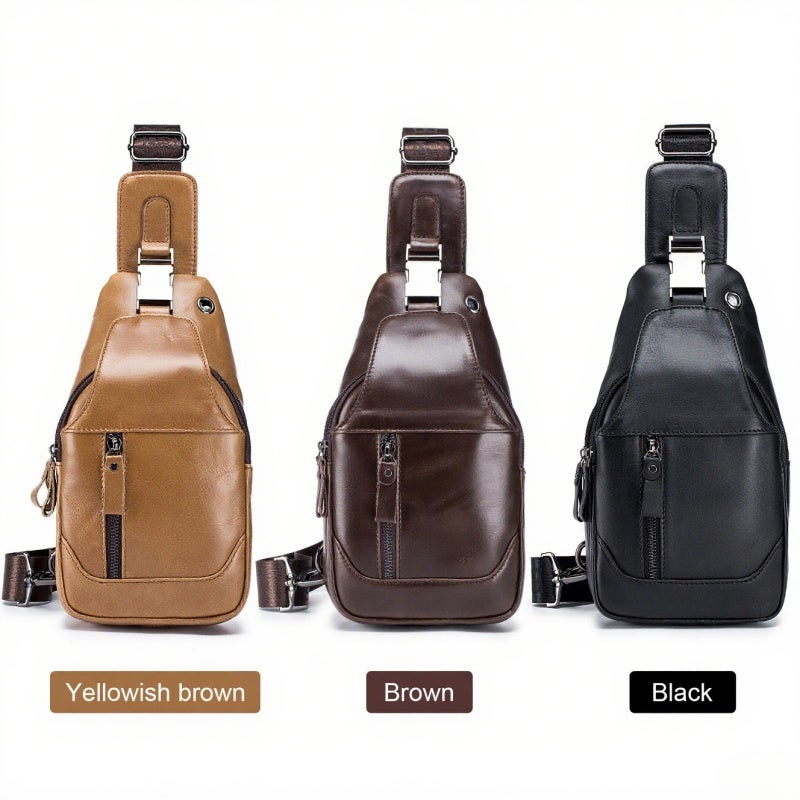 BULLCAPTAIN Men's Leather Sling Bag Waterproof Crossbody Pack Chest Shoulder Backpack for Hiking Cycling Mountaineering Travelling - Image 3