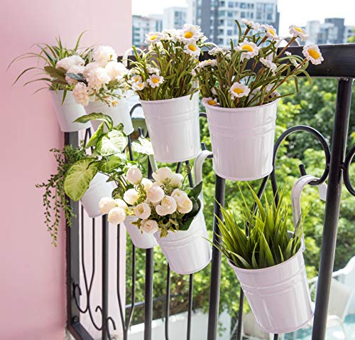 Dahey 10 Pcs Hanging Flower Pots Metal Iron Bucket Planter for Railing Fence Balcony Garden Home Decoration Flower Holders with Detachable Hooks, White, 4 Inches - Image 5