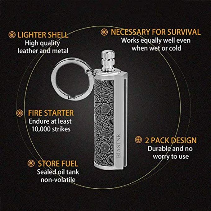 BIASTNR Permanent Match Matchstick Fire Starter 2 Pack, Keychain Flint Metal Immortal Lighter, Kerosene Refillable Flint Lighter For Camping Hiking - Image 3