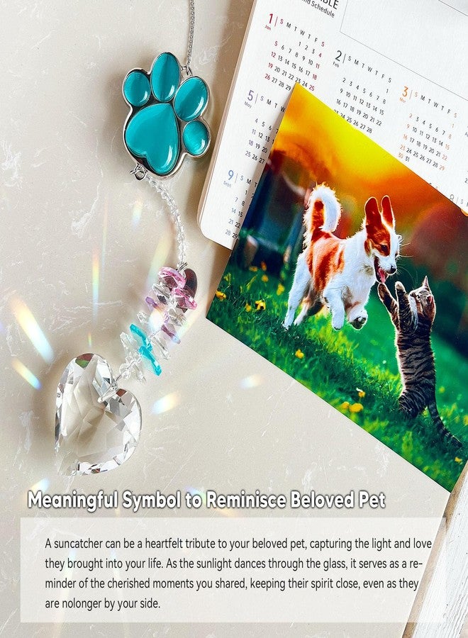 AMETHUARTZ Pet Memorial Suncatcher - Dog Memorial Gifts, Pet Loss Sympathy, Thoughtful Dogs and Cats Bereavement Remembrance Gifts, Natural Cat's Eye Paw Crystal Suncatcher(Peacock Blue) - Image 3