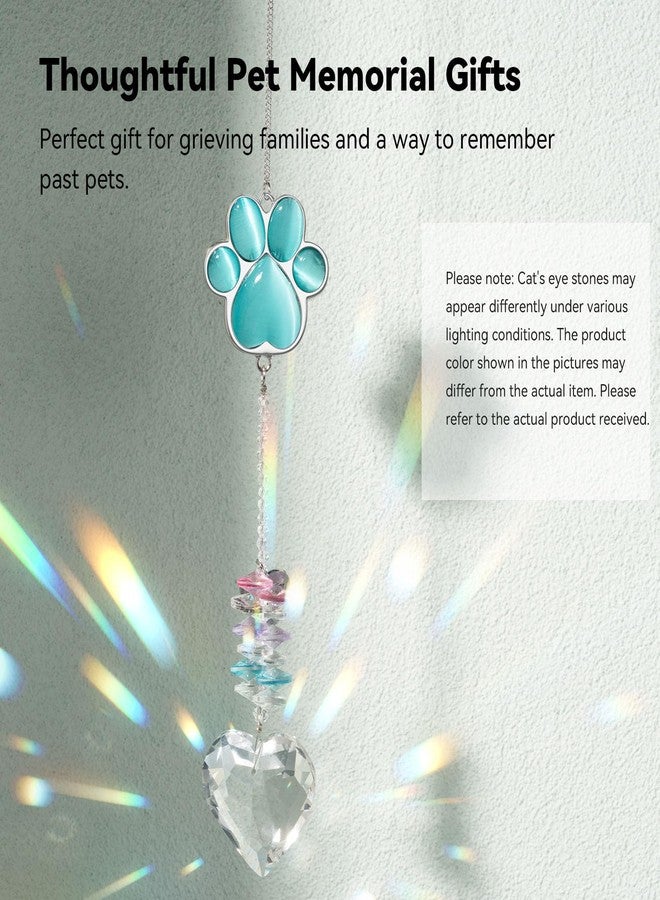 AMETHUARTZ Pet Memorial Suncatcher - Dog Memorial Gifts, Pet Loss Sympathy, Thoughtful Dogs and Cats Bereavement Remembrance Gifts, Natural Cat's Eye Paw Crystal Suncatcher(Peacock Blue) - Image 5