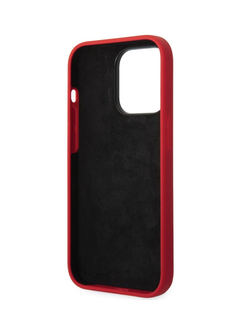 Ferrari Liquid Silicone Case With Red Camera Outline & Metal Logo For iPhone 14 Pro - Red - Image 5