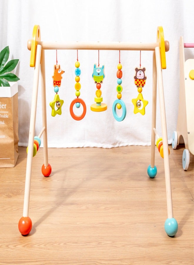 Baby Play Gym Wooden Baby Gym with 5 Infant Activity Toys,Toddler Activity Center with Pull Ring  - Image 1