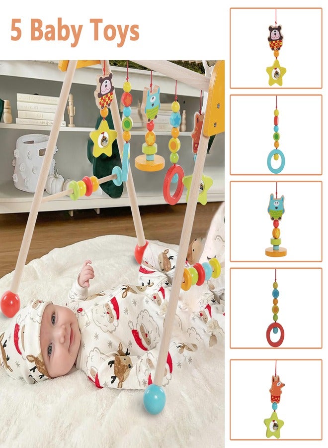 Baby Play Gym Wooden Baby Gym with 5 Infant Activity Toys,Toddler Activity Center with Pull Ring  - Image 5