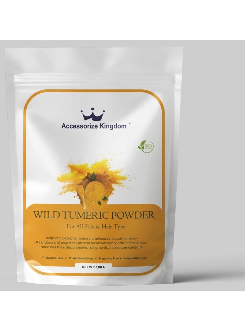 Accessorize Kingdom Wild Turmeric Powder (100gm) – 100% Natural & Pure | Suitable for Skin & Hair | Reduces Pigmentation, Enhances Skin Glow & Treats Acne | Strengthens Hair, Promotes Growth & Soothes Scalp - Image 1