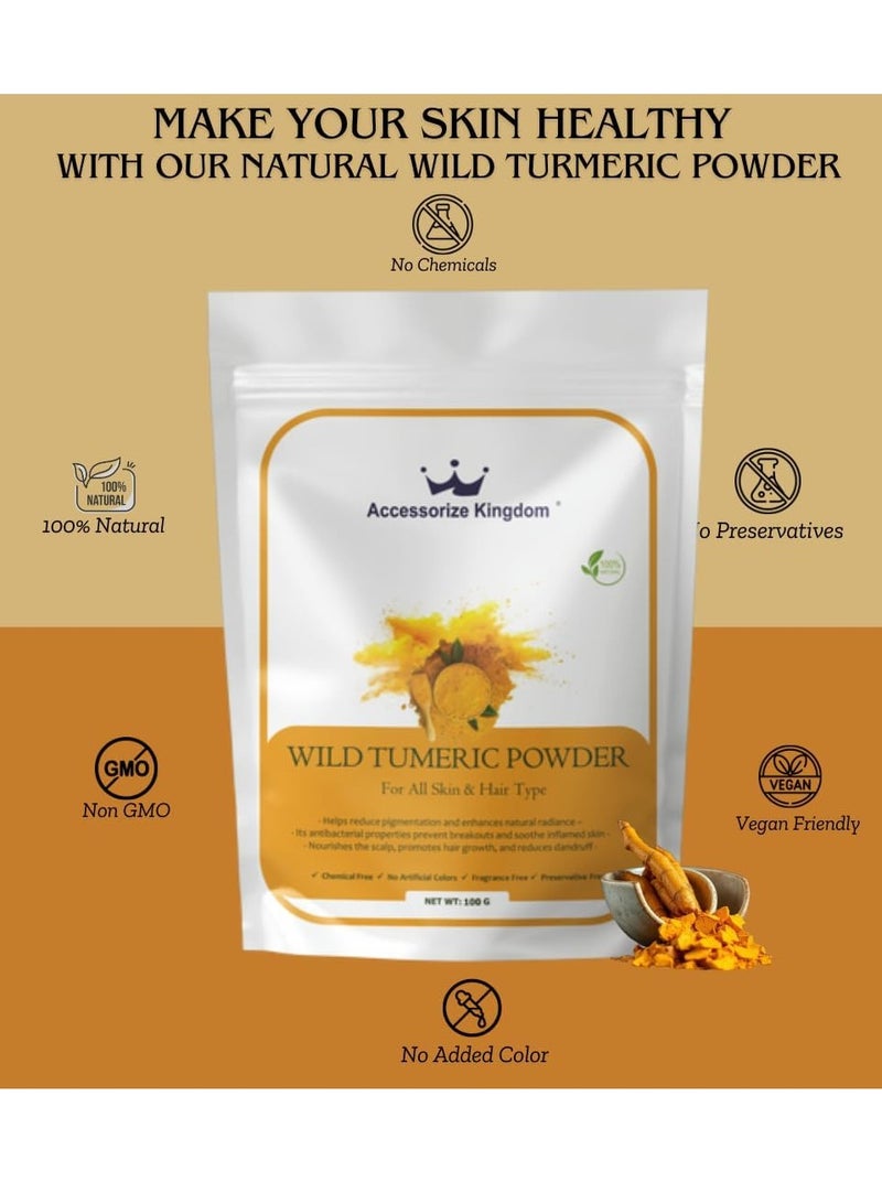 Accessorize Kingdom Wild Turmeric Powder (100gm) – 100% Natural & Pure | Suitable for Skin & Hair | Reduces Pigmentation, Enhances Skin Glow & Treats Acne | Strengthens Hair, Promotes Growth & Soothes Scalp - Image 2