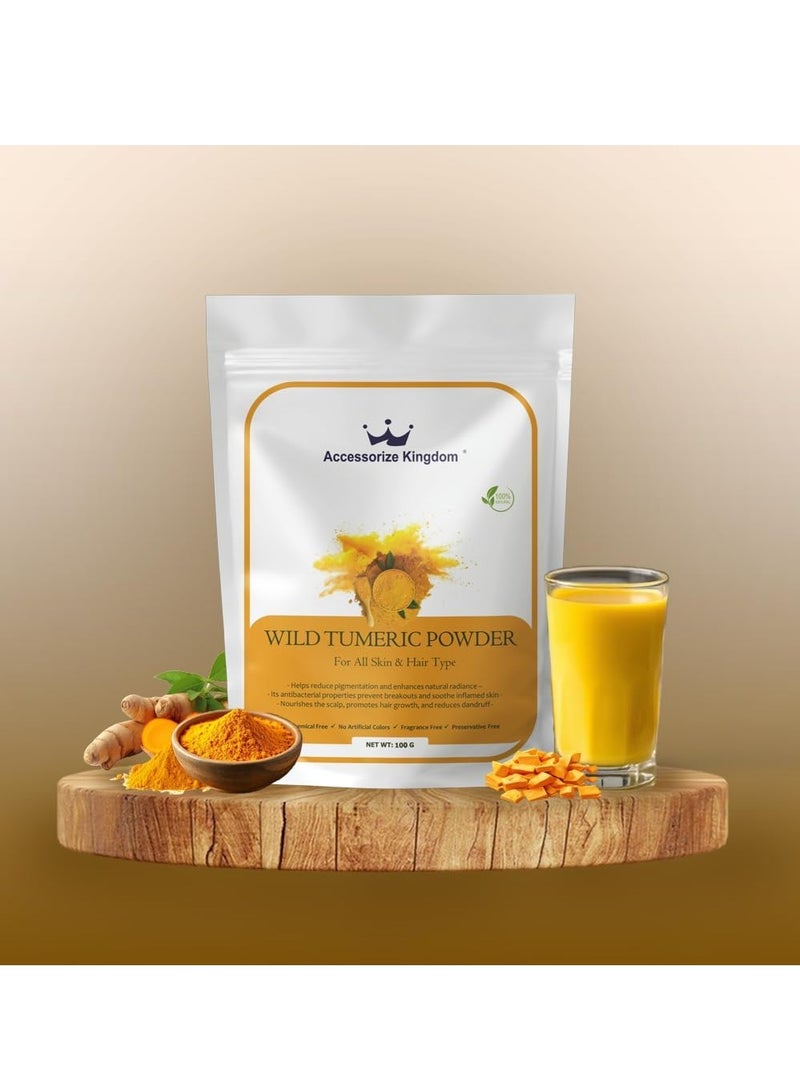 Accessorize Kingdom Wild Turmeric Powder (100gm) – 100% Natural & Pure | Suitable for Skin & Hair | Reduces Pigmentation, Enhances Skin Glow & Treats Acne | Strengthens Hair, Promotes Growth & Soothes Scalp - Image 3