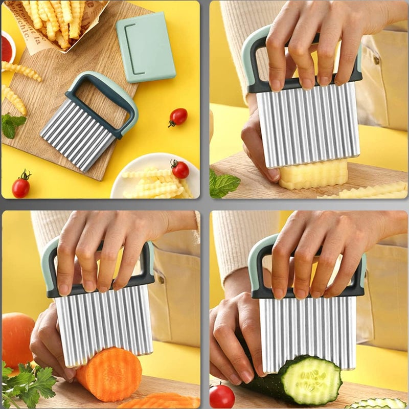 OneNine Crinkle Cutter, Stainless Steel Wavy Crinkle Cutting Tool with Handle, Serrator Salad Chopping Knife Vegetable French Fry Slicer Wavy Chopper for Veggies Fruits Potato Carrots Butter Lettuce - Image 2