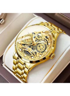 Generic Automatic Movement Watch Men's Hollow Men's Calendar Luminous Non-mechanical Watch Korean Style Steel Wrist Watch Men's Watch 