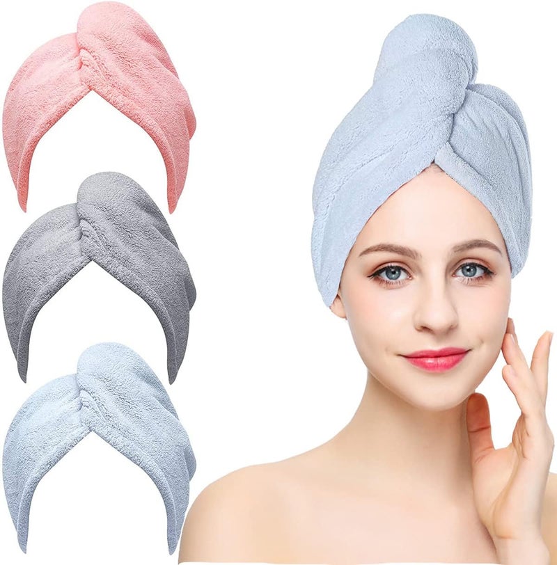 GoodTool 3 Pack Microfiber Hair Towel - Absorbent Quick-Drying Towels with Button Design for Women's Wet Hair - Image 1