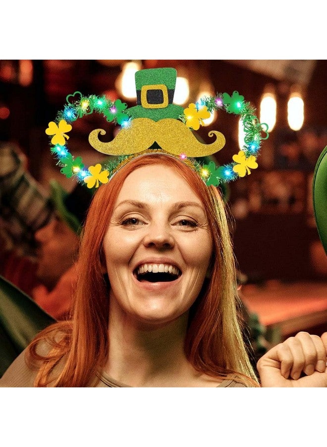 Yean St Patricks Day Mouse Ear Headband Light Up Irish Headbands Shamrock Hat Holiday Accessories For Women And Girls - Image 3