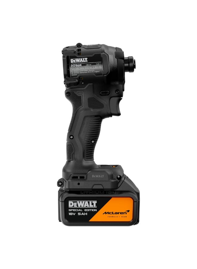 DEWALT 18V McLaren F1 Team XR Special Edition Impact Driver with 2-Batteries Black 12.5 x 35 x 44.3 cm DCF86MP2T-GB - Image 4