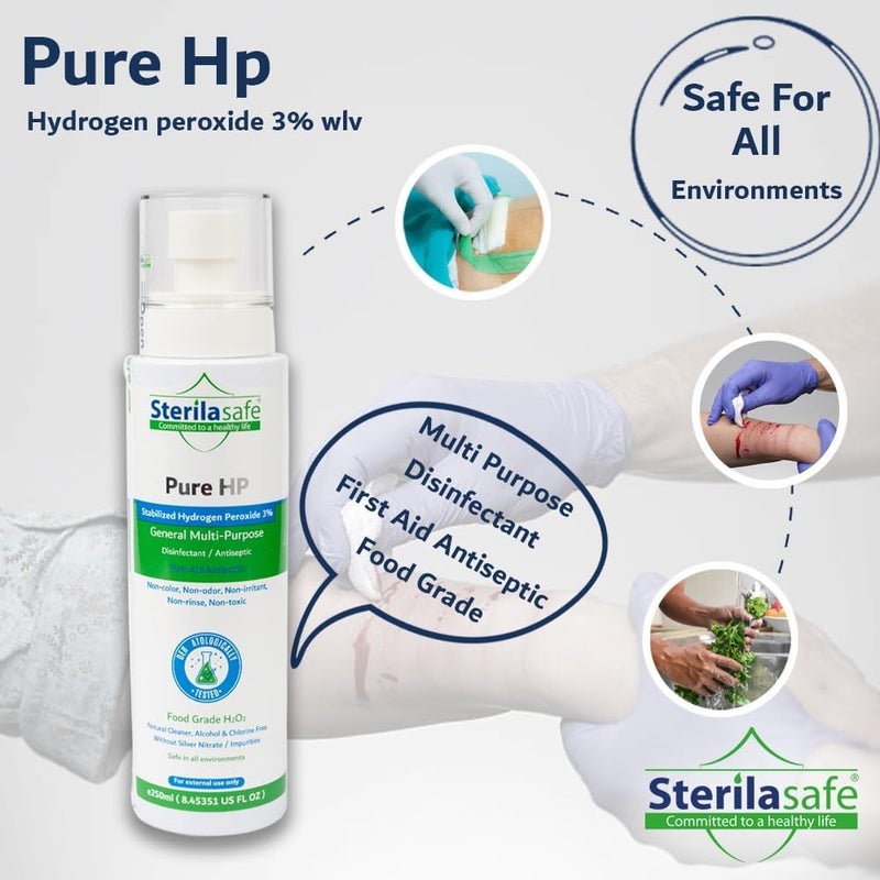 Sterilasafe Committed to a healthy life Pure HP Food Grade, Hydrogen Peroxide 3%, H2O2, Natural Cleaner, NO chemical, First Aid Antiseptic Spray (250 ml) - Image 2
