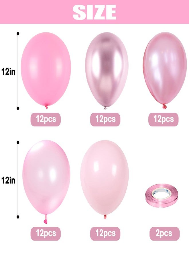 Togvu Pink Balloons Set, 60 Packs 12 Inch Metallic Chrome Pink Pearl Pink Macaron Pink Light Pink Different Shades Balloon for Girl Women Birthday Decorations, Wedding, Christening, Baby Shower Party - Image 2