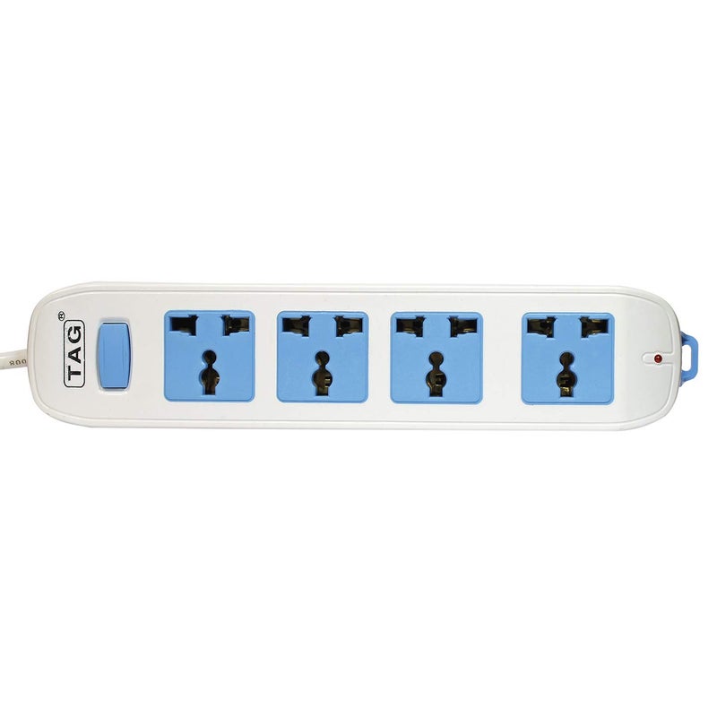 TAG Standard 4S Computer Extension Board 4 Universal Power Sockets Pure Copper Cable Spike Guard for Electronic Equipment Light Indicator 3 Pin Multi Plug for Home and Office White - Image 1