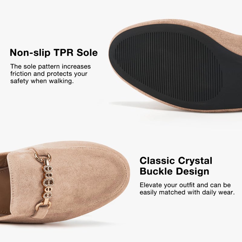 FUDYNMALC Womens Mules Buckle Flats: Classic Suede Slip On Shoes Dressy Closed Toe Backless Slides Loafers 2026 for Business Work Office Casual Apricot - Image 5