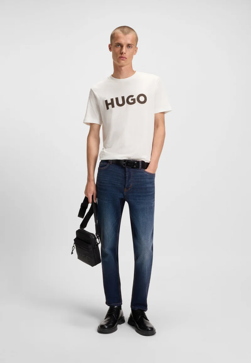 HUGO Tapered-fit jeans in dark-blue stretch denim