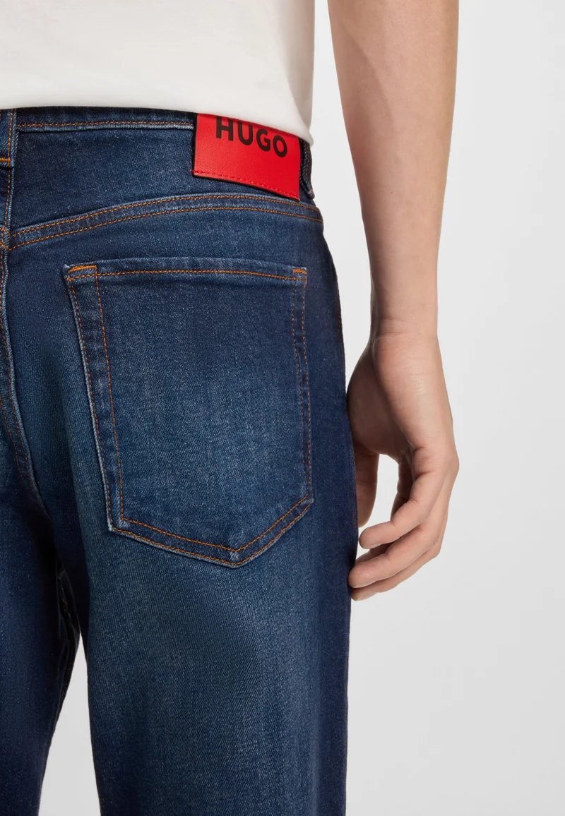 HUGO Tapered-fit jeans in dark-blue stretch denim