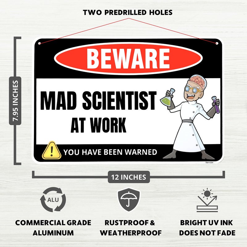 Venicor Mad Scientist Sign Decor - 8 x 12 Inches - Aluminum - Classroom Science Decorations - Cool Chemistry Laboratory Gift Poster Room Wall Art Stuff - Image 2