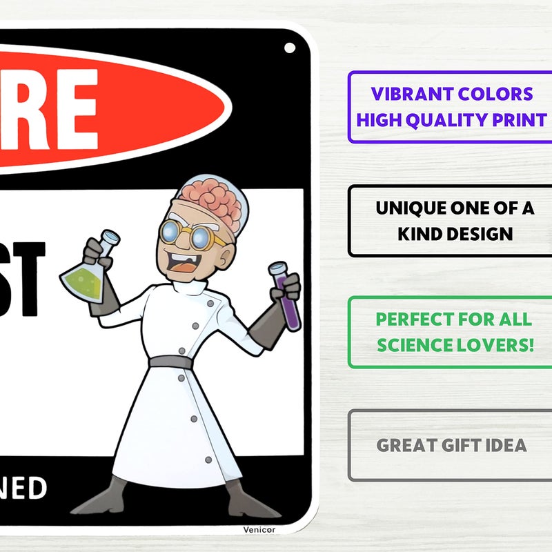 Venicor Mad Scientist Sign Decor - 8 x 12 Inches - Aluminum - Classroom Science Decorations - Cool Chemistry Laboratory Gift Poster Room Wall Art Stuff - Image 3