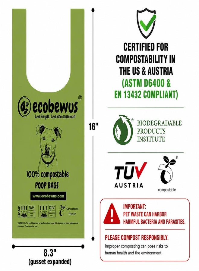 ECOBEWUS 100% Compostable Handle-Tie Doggy Poop Bags (240 Bags) 16 Refill Rolls Biodegradable Plant Based ASTM D6400 & EN 13432 Compliant HOME Certiified Compostabel Pet Dog Waste Bags (240 ct.) - Image 4