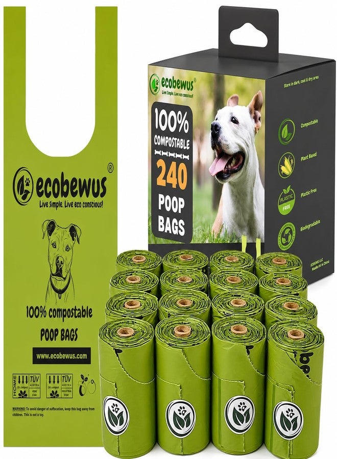 ECOBEWUS 100% Compostable Handle-Tie Doggy Poop Bags (240 Bags) 16 Refill Rolls Biodegradable Plant Based ASTM D6400 & EN 13432 Compliant HOME Certiified Compostabel Pet Dog Waste Bags (240 ct.) - Image 1