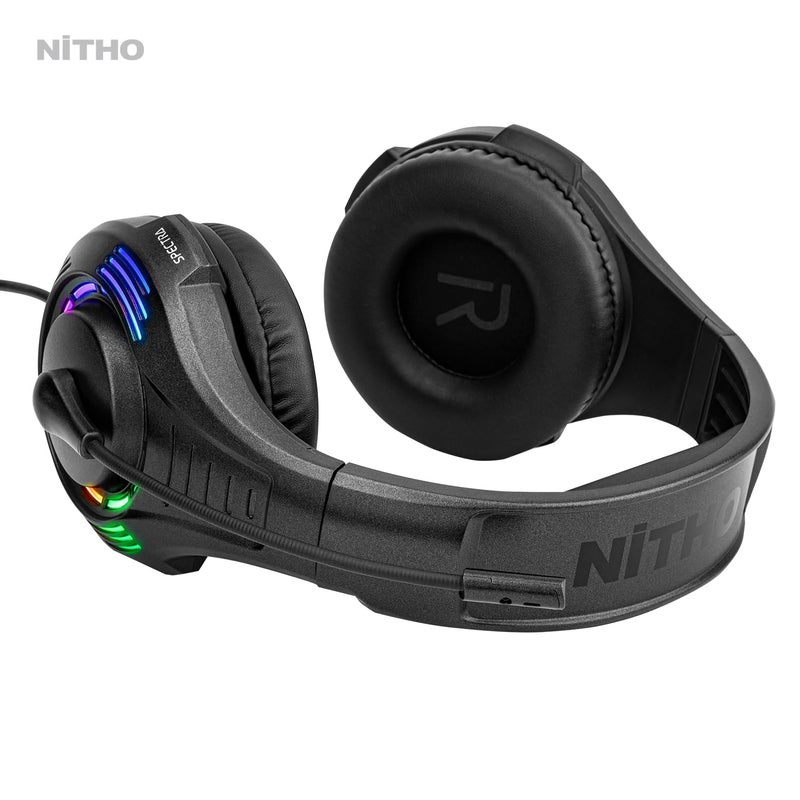 NITHO Spectra Gaming Headset with RGB Light and Microphone, Over-Ear Stereo Headphones for Xbox Series X|S, Xbox One, PS5, PS4, Nintendo Switch, PC, Mobile, 3.5 mm Audio Jack, 50 mm Drivers - Black - Image 4