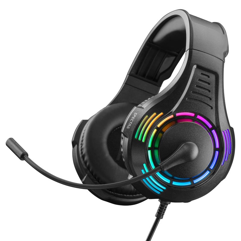 NITHO Spectra Gaming Headset with RGB Light and Microphone, Over-Ear Stereo Headphones for Xbox Series X|S, Xbox One, PS5, PS4, Nintendo Switch, PC, Mobile, 3.5 mm Audio Jack, 50 mm Drivers - Black - Image 1