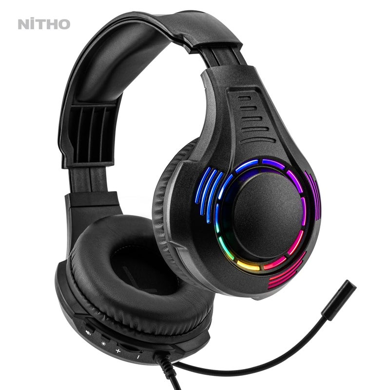 NITHO Spectra Gaming Headset with RGB Light and Microphone, Over-Ear Stereo Headphones for Xbox Series X|S, Xbox One, PS5, PS4, Nintendo Switch, PC, Mobile, 3.5 mm Audio Jack, 50 mm Drivers - Black - Image 3