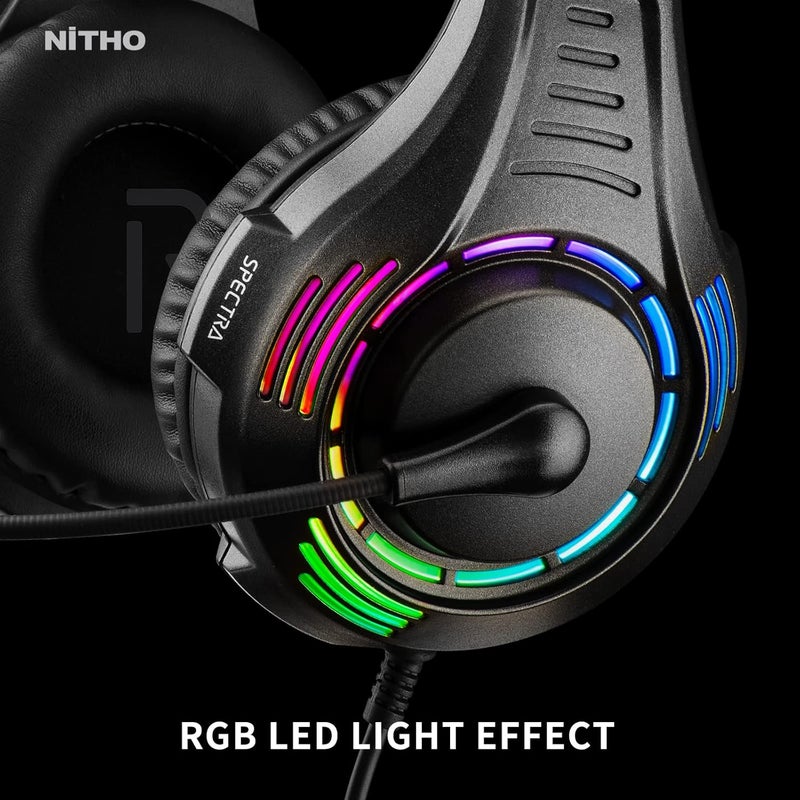 NITHO Spectra Gaming Headset with RGB Light and Microphone, Over-Ear Stereo Headphones for Xbox Series X|S, Xbox One, PS5, PS4, Nintendo Switch, PC, Mobile, 3.5 mm Audio Jack, 50 mm Drivers - Black - Image 5