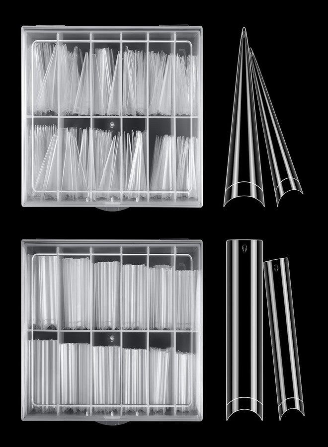 LIONVISON XL Long Clear Nail Tips: Half Cover 240PCS No C Curve Tapered Square Straight Nail Tips with 240PCS Stiletto Nail Tips for Salon Manicurist - Nail Extension Tips for Home DIY Manicure Hobbyists - Image 1