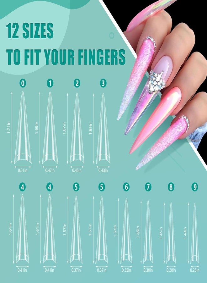 LIONVISON XL Long Clear Nail Tips: Half Cover 240PCS No C Curve Tapered Square Straight Nail Tips with 240PCS Stiletto Nail Tips for Salon Manicurist - Nail Extension Tips for Home DIY Manicure Hobbyists - Image 5