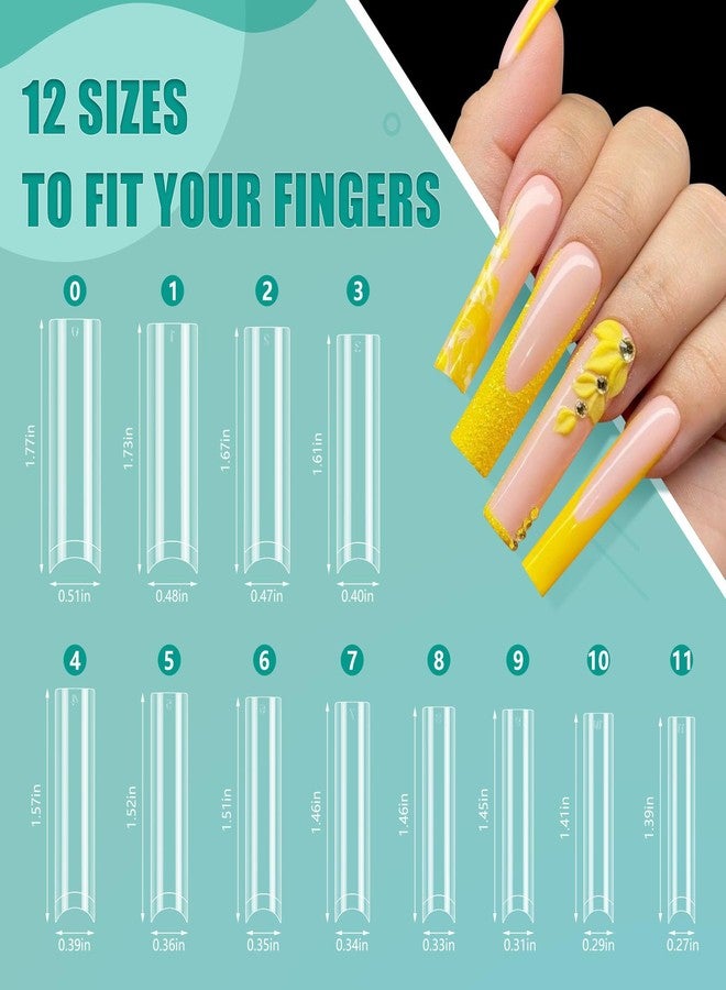 LIONVISON XL Long Clear Nail Tips: Half Cover 240PCS No C Curve Tapered Square Straight Nail Tips with 240PCS Stiletto Nail Tips for Salon Manicurist - Nail Extension Tips for Home DIY Manicure Hobbyists - Image 4