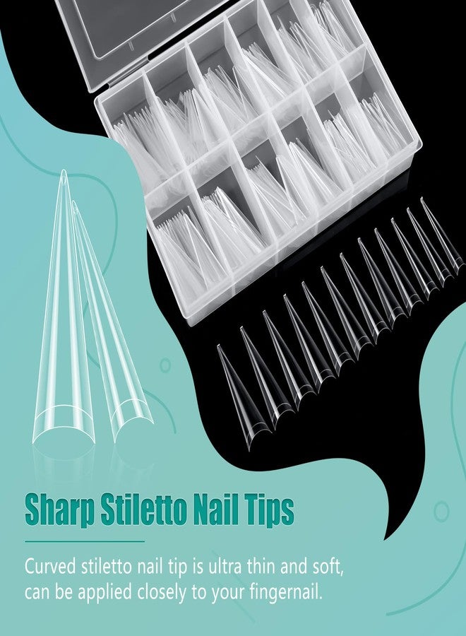 LIONVISON XL Long Clear Nail Tips: Half Cover 240PCS No C Curve Tapered Square Straight Nail Tips with 240PCS Stiletto Nail Tips for Salon Manicurist - Nail Extension Tips for Home DIY Manicure Hobbyists - Image 3