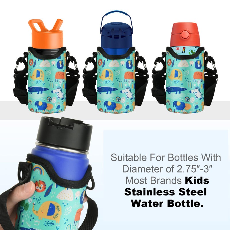 Beautyflier Beautyflier Neoprene Kids Water Bottle Sleeve Cover for Simple Modern, Contingo, Thermos Kids Stainless Steel Water Bottle, Water Bottle Carrier for Toddlers Boys and Girls,10-14oz (Animal Paradise)  - Image 2