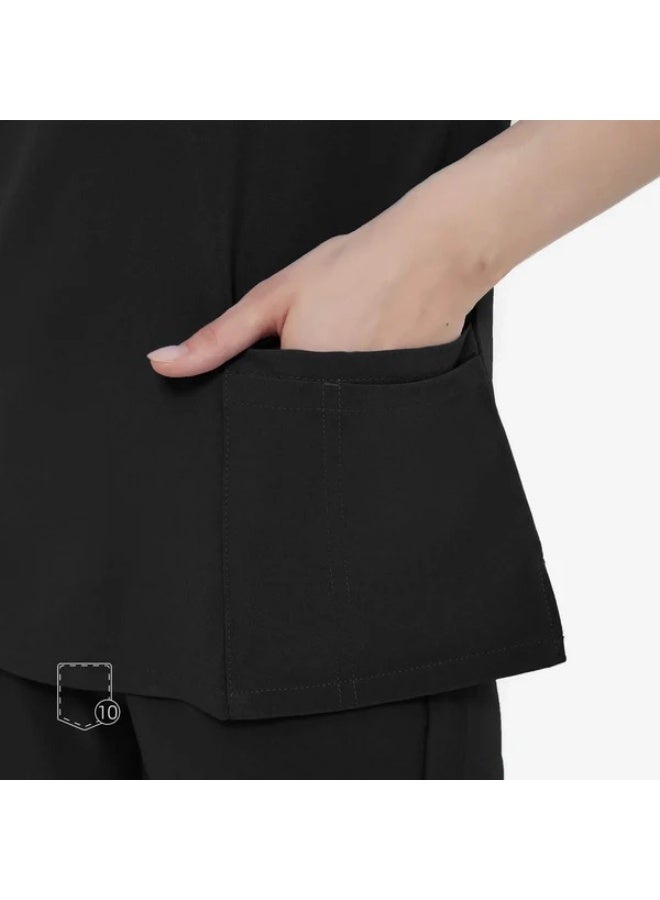 UNIFORMS WORLD Women's Medical Scrub Set-Black | V-Neck Scrub Top & Jogger Pants | Multiple Pockets - Image 2