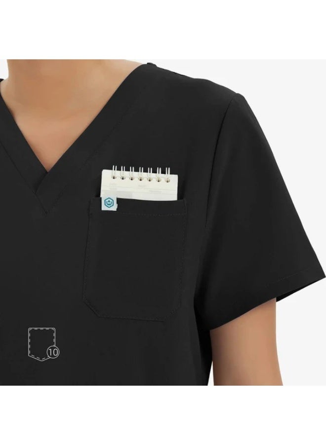 UNIFORMS WORLD Women's Medical Scrub Set-Black | V-Neck Scrub Top & Jogger Pants | Multiple Pockets - Image 5