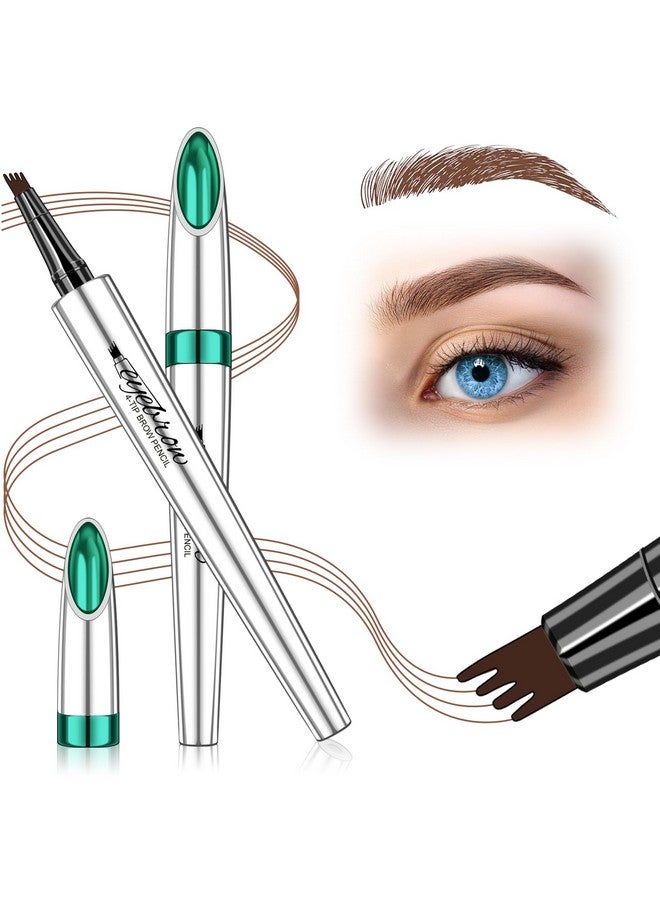 درمود قلم حواجب مايكرو بليد - قلم حواجب مقاوم للماء، 4 رؤوس شوكية، مقاوم للتلطخ، قلم حواجب يدوم طويلًا، بني فاتح - Image 1