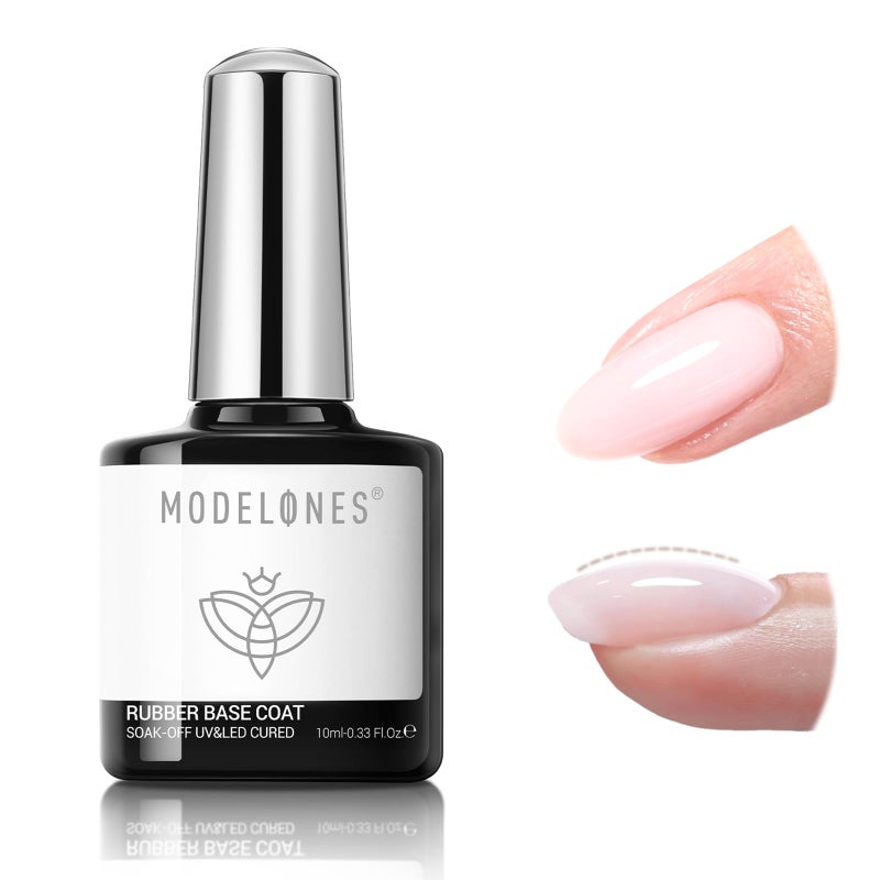 modelones Builder Rubber Base Gel for Nails, Light Milky Baby Pink 6 in One Nude Color Base Coat Strengthen Apex Building Extension Long Last Protect Soak Off Manicure for Fragile Nail Art DIY Home - Image 1