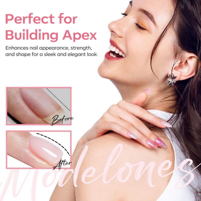 modelones Builder Rubber Base Gel for Nails, Light Milky Baby Pink 6 in One Nude Color Base Coat Strengthen Apex Building Extension Long Last Protect Soak Off Manicure for Fragile Nail Art DIY Home - Image 3