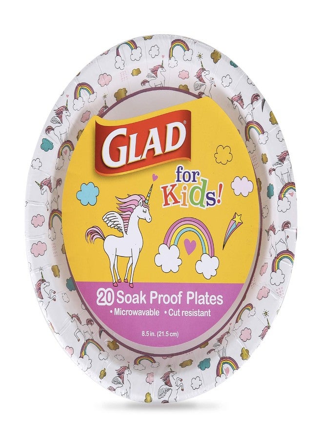 Glad for Kids Unicorn Theme Round Disposable Paper Plates - Heavy Duty, Soak Proof, Microwavable Plates with Unicorns Design for All Occasions, 8.5 Inch, 20 Count - Image 1