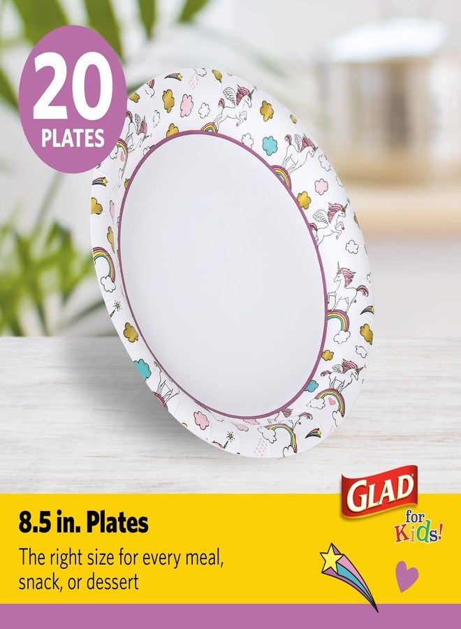 Glad for Kids Unicorn Theme Round Disposable Paper Plates - Heavy Duty, Soak Proof, Microwavable Plates with Unicorns Design for All Occasions, 8.5 Inch, 20 Count - Image 2