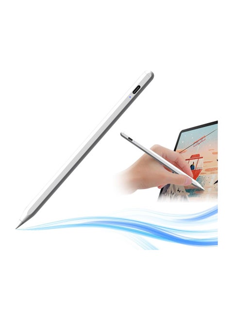 Stylus Pen for Touch Screens with 2mm Fine Tip, Rechargeable, Scratch-Resistant Fiber Tip, No Lag, Lightweight Metal Body, Compatible with iPad, iPhone, Android Tablets, and Microsoft Surface - White
