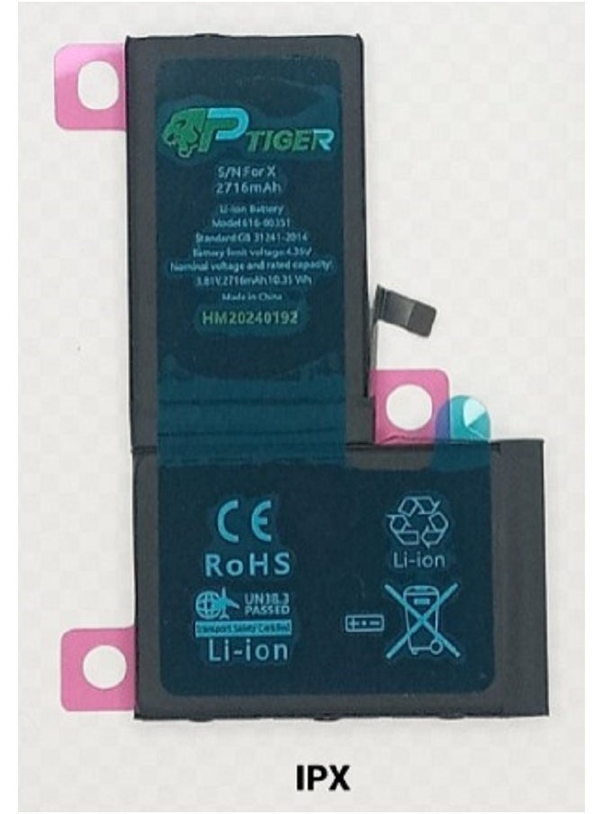 TIGER - For iPhone X High-capacity Lithium Cobalt Oxide Lithium-ion Safe and reliable stable performance long Standby Time Long Lasting Battery - Image 1