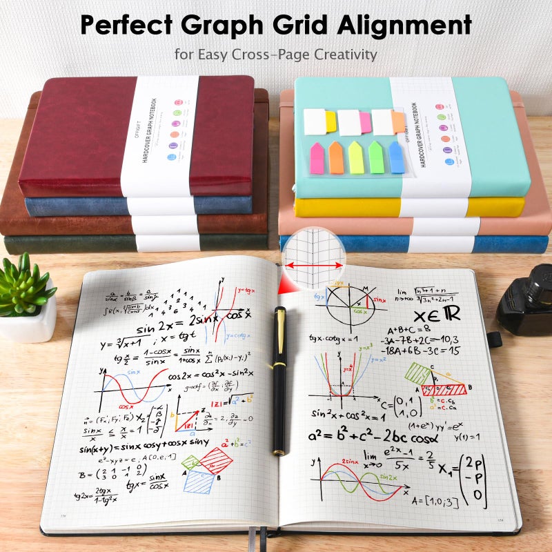 OFFIGIFT Graph Paper Notebook, 312 Numbered Pages Large A4 Hardcover Leather Journal, 100gsm No Bleed Grid Paper Notebook with Index Pages, Squared Grid Notebook for Graphing Notes Math, 8.5'' Ã— 11'', Black - Image 5