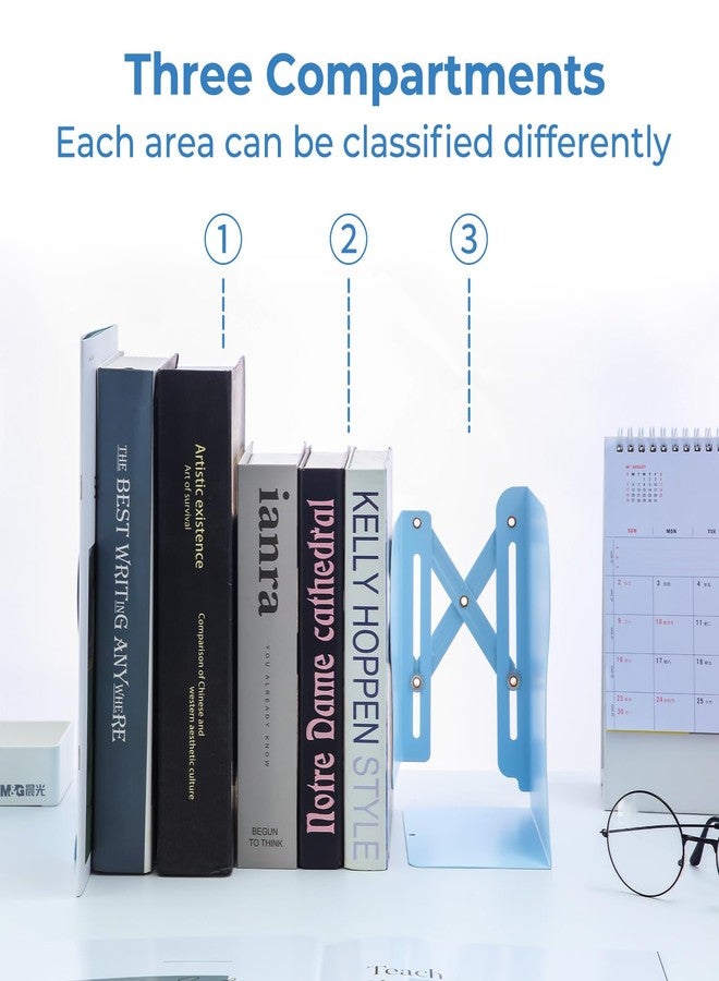 ام اند جي مساند كتب قابلة للتعديل من إم آند جي، مساند كتب معدنية للكتب الثقيلة، منظم ملفات ومجلات مكتبي قابل للتمديد حتى 20 بوصة، مانع للكتب للمنزل والمكتب والفصول الدراسية (أزرق) - Image 3