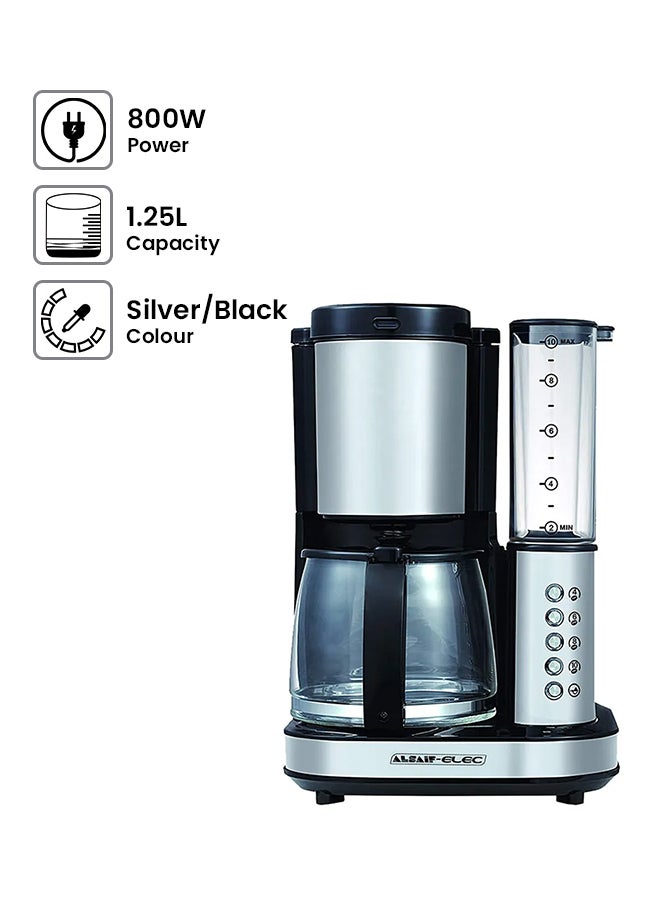 ALSAIF-ELEC Electric Fresh Coffee Maker With Grinding Selection 1.25 L 800 W E03412 Silver/Black - Image 1