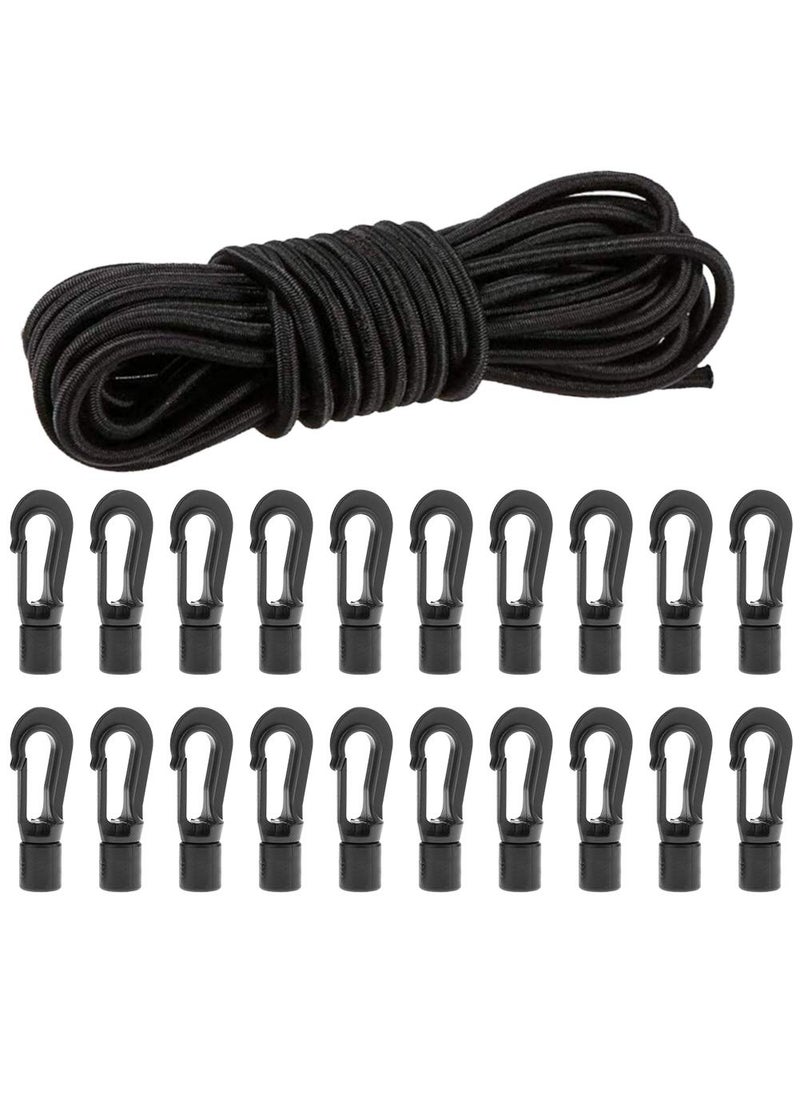 CLIO 14 X 50 Elastic Bungee Shock Cord Kayak Stretch String Rope with Bungee Shock Cord Hook Suitable for Boat Camping Accessories Exercise Fitness and Outdoor Enthusiasts 50 Feet Rope  20 Hooks 